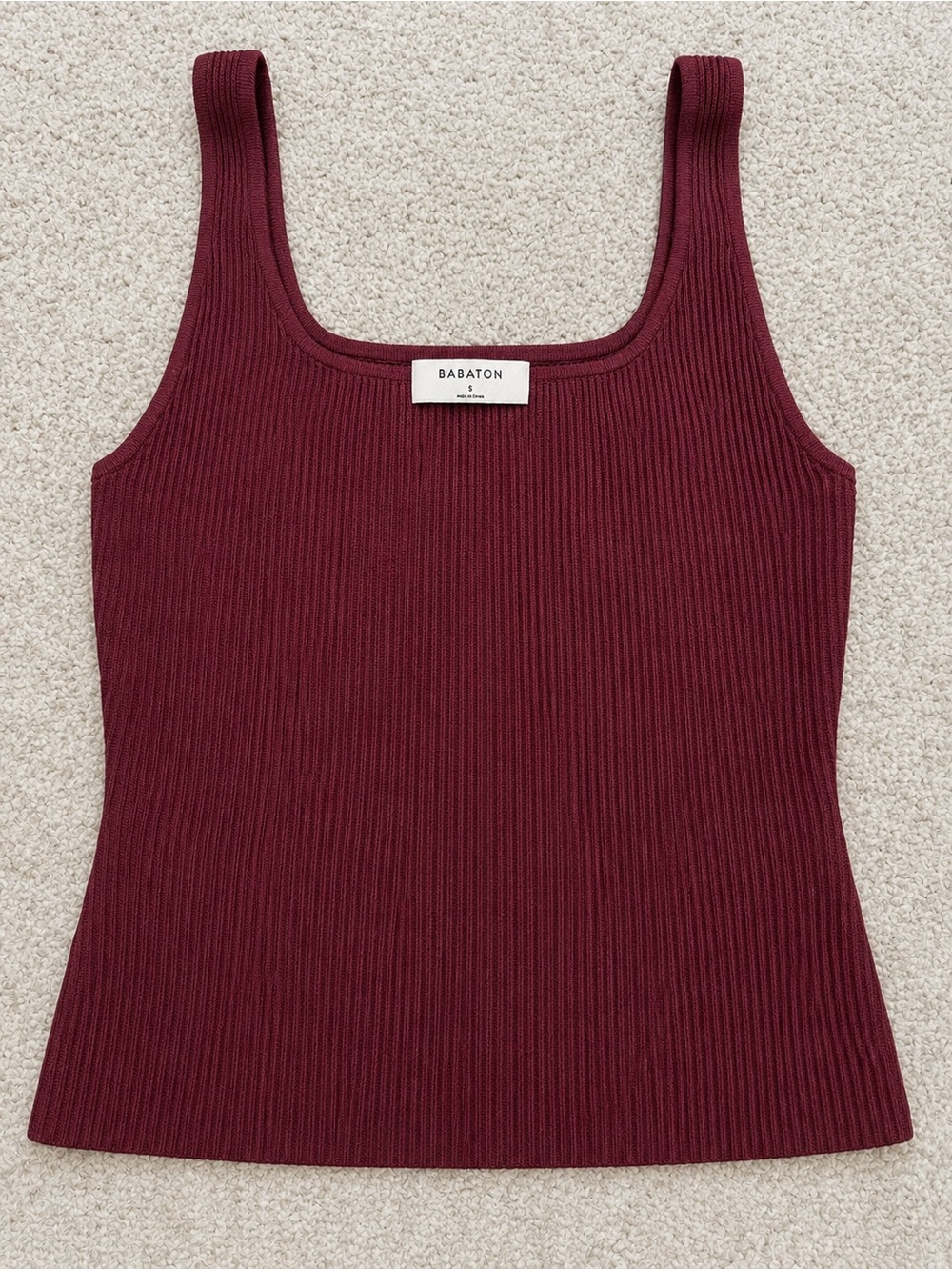 Babaton Ribbed Square-Neck Tank Top - Burgundy